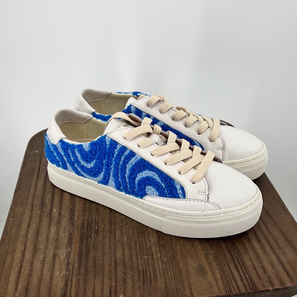 Soludos Ibiza Platform Psychedelic Spiral Marine Blue Leather Sneakers Sz 7 NWT